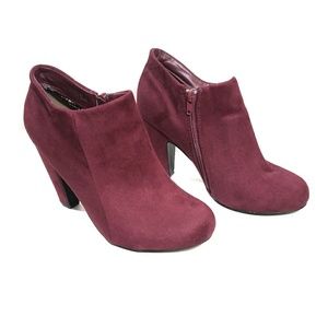 Maroon Suede-look Ankle Booties